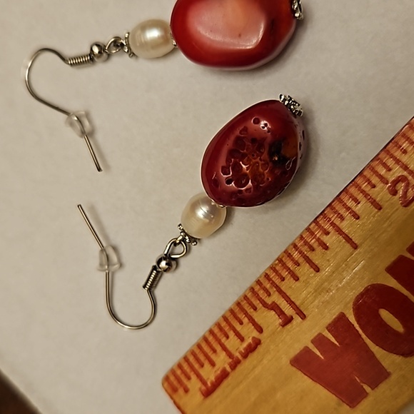Coral and Pearl Earrings - Picture 3 of 3
